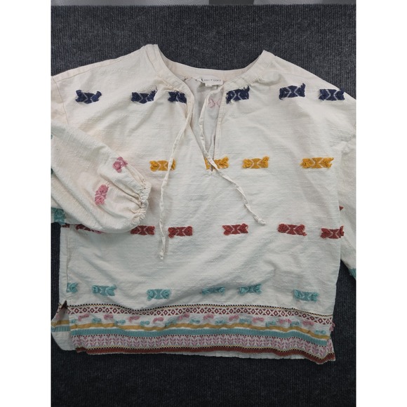 LOFT Tops - Lou & Grey Loft XS White Embroidered Peasant Blouse Boho Whimsical Tie Neck Top